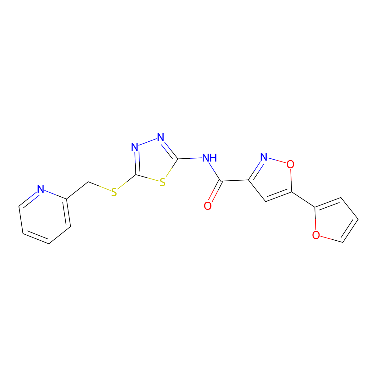 5-(furan-2-yl)-N-(5-((pyridin-2-ylmethyl)thio)-1,3,4-thiadiazol-2-yl)isoxazole-3-carboxamide molecular structure, CAS 1351647-97-6