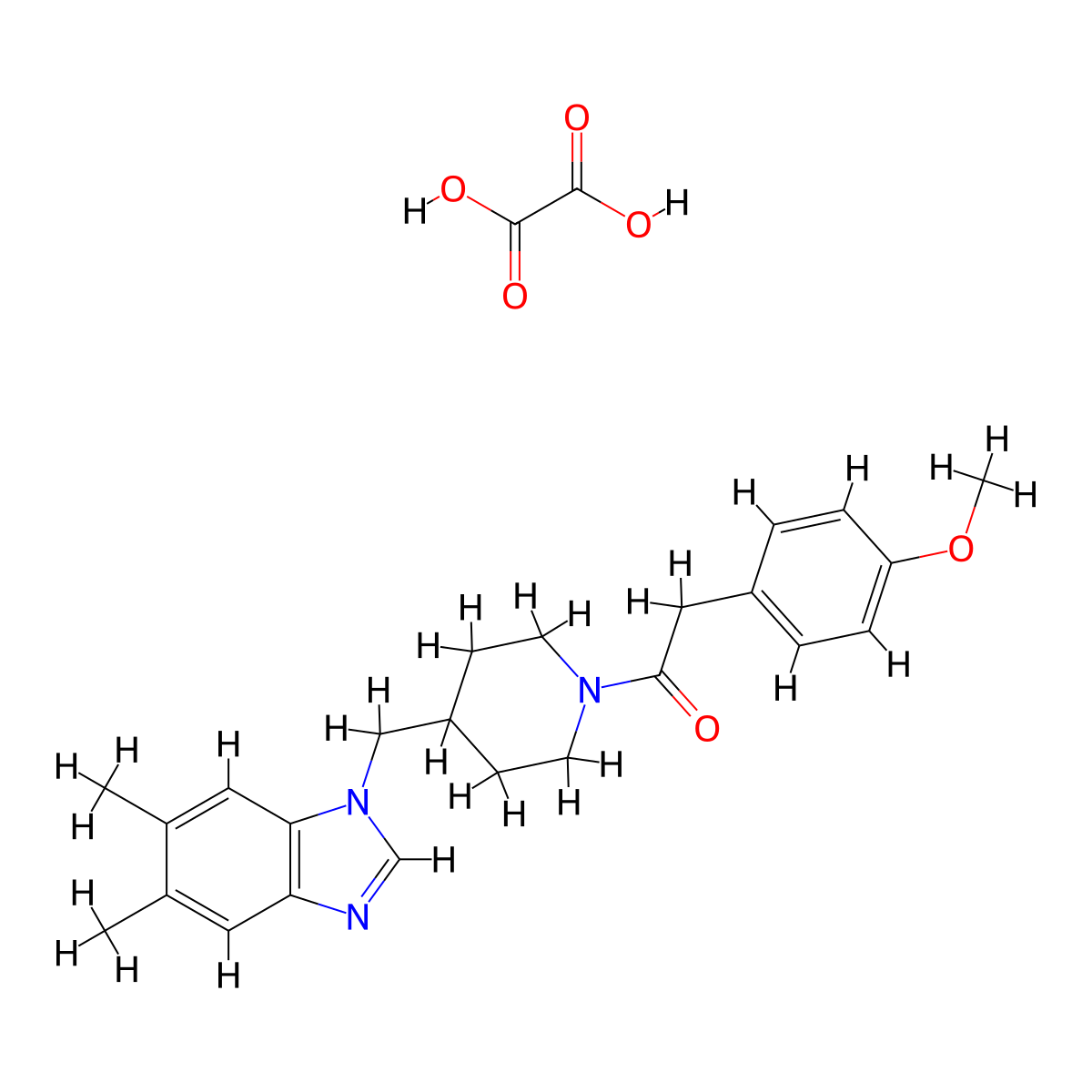 1-(4-((5,6-dimethyl-1H-benzo[d]imidazol-1-yl)methyl)piperidin-1-yl)-2-(4-methoxyphenyl)ethanone oxalate molecular structure, CAS 1351648-04-8