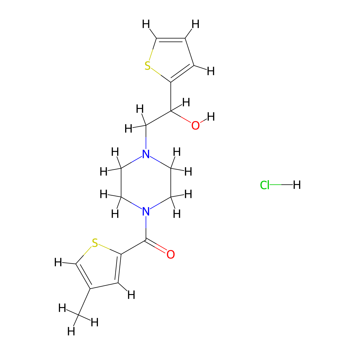 (4-(2-Hydroxy-2-(thiophen-2-yl)ethyl)piperazin-1-yl)(4-methylthiophen-2-yl)methanone hydrochloride molecular structure, CAS 1351648-13-9