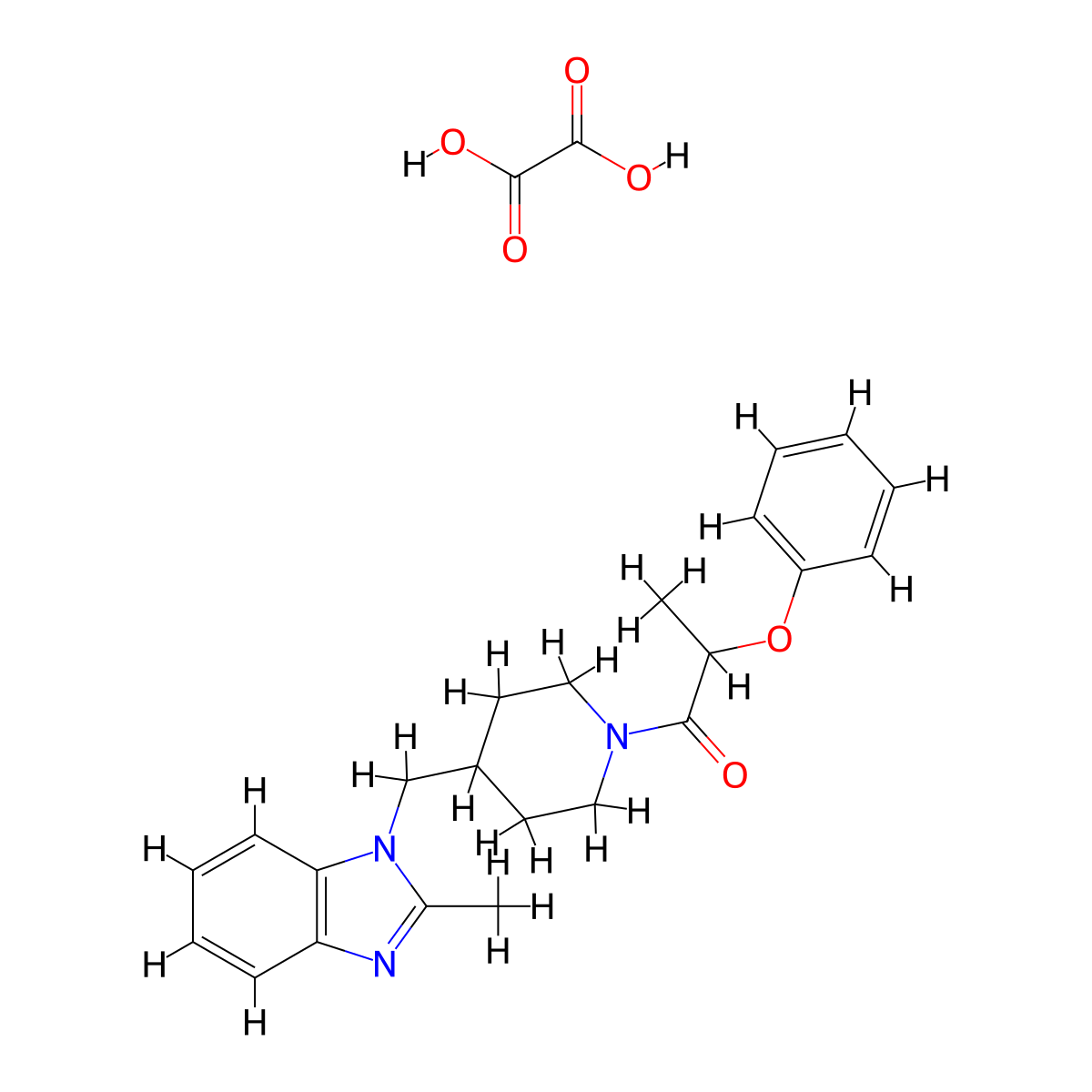 1-(4-((2-methyl-1H-benzo[d]imidazol-1-yl)methyl)piperidin-1-yl)-2-phenoxypropan-1-one oxalate molecular structure, CAS 1351648-14-0