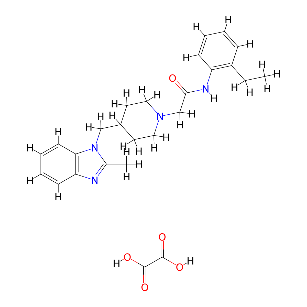 N-(2-ethylphenyl)-2-(4-((2-methyl-1H-benzo[d]imidazol-1-yl)methyl)piperidin-1-yl)acetamide oxalate molecular structure, CAS 1351648-19-5