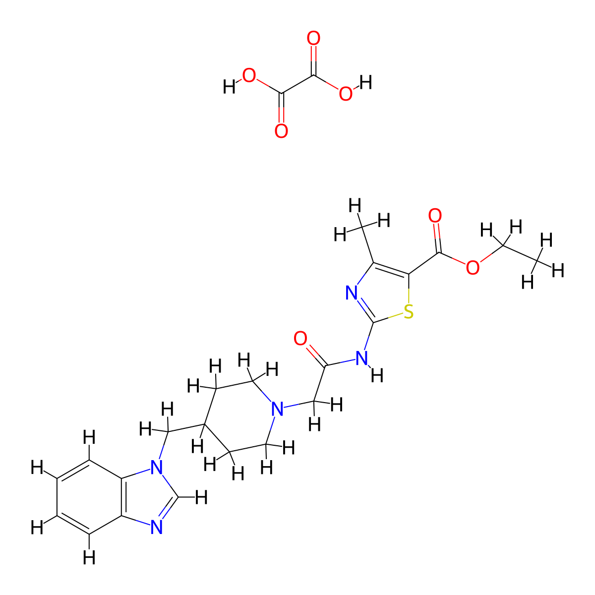 ethyl 2-(2-(4-((1H-benzo[d]imidazol-1-yl)methyl)piperidin-1-yl)acetamido)-4-methylthiazole-5-carboxylate oxalate molecular structure, CAS 1351648-20-8