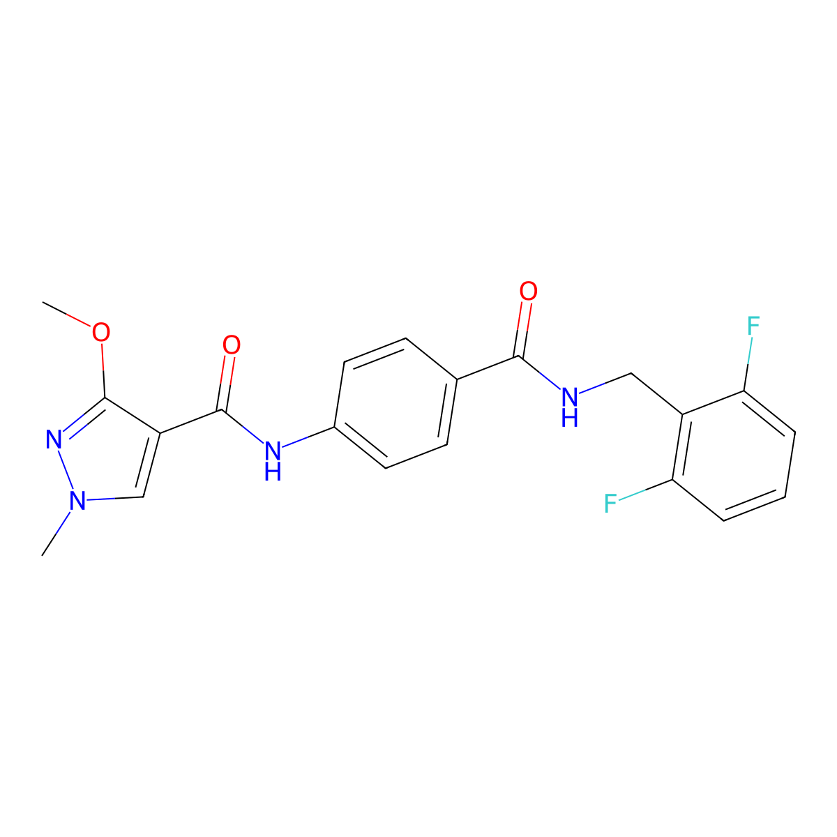 N-(4-((2,6-difluorobenzyl)carbamoyl)phenyl)-3-methoxy-1-methyl-1H-pyrazole-4-carboxamide molecular structure, CAS 1351648-28-6
