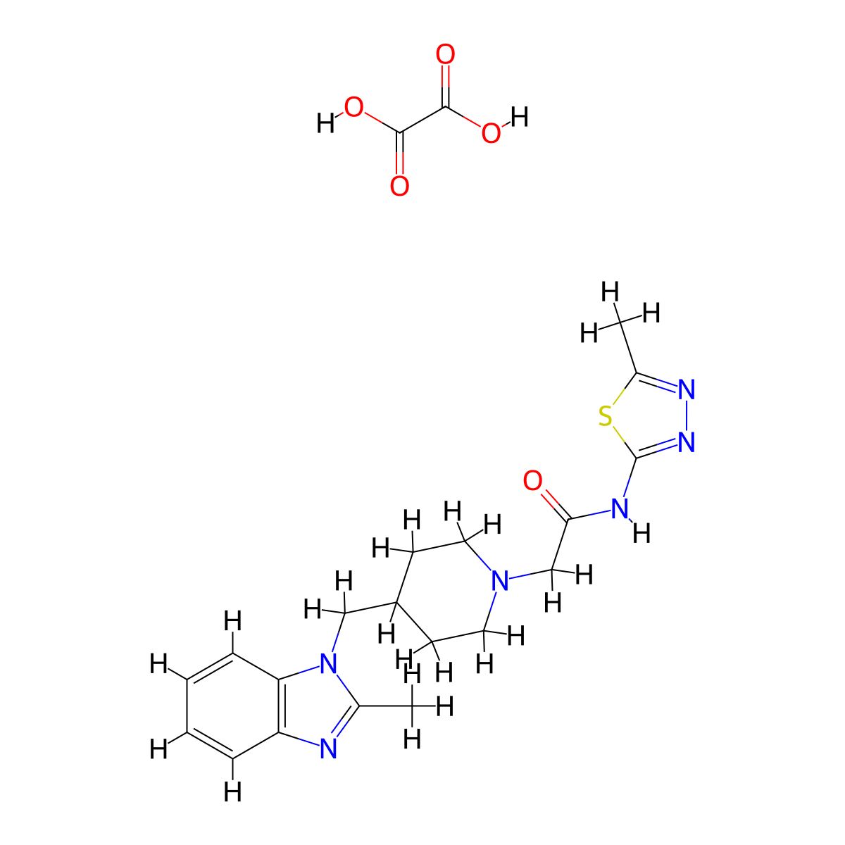 N-(5-methyl-1,3,4-thiadiazol-2-yl)-2-(4-((2-methyl-1H-benzo[d]imidazol-1-yl)methyl)piperidin-1-yl)acetamide oxalate molecular structure, CAS 1351648-30-0