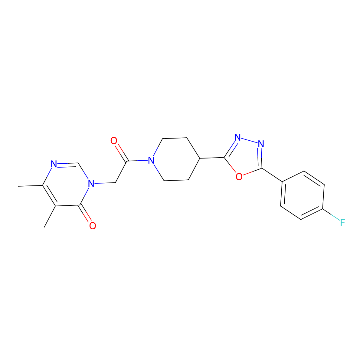 3-(2-(4-(5-(4-fluorophenyl)-1,3,4-oxadiazol-2-yl)piperidin-1-yl)-2-oxoethyl)-5,6-dimethylpyrimidin-4(3H)-one molecular structure, CAS 1351648-31-1