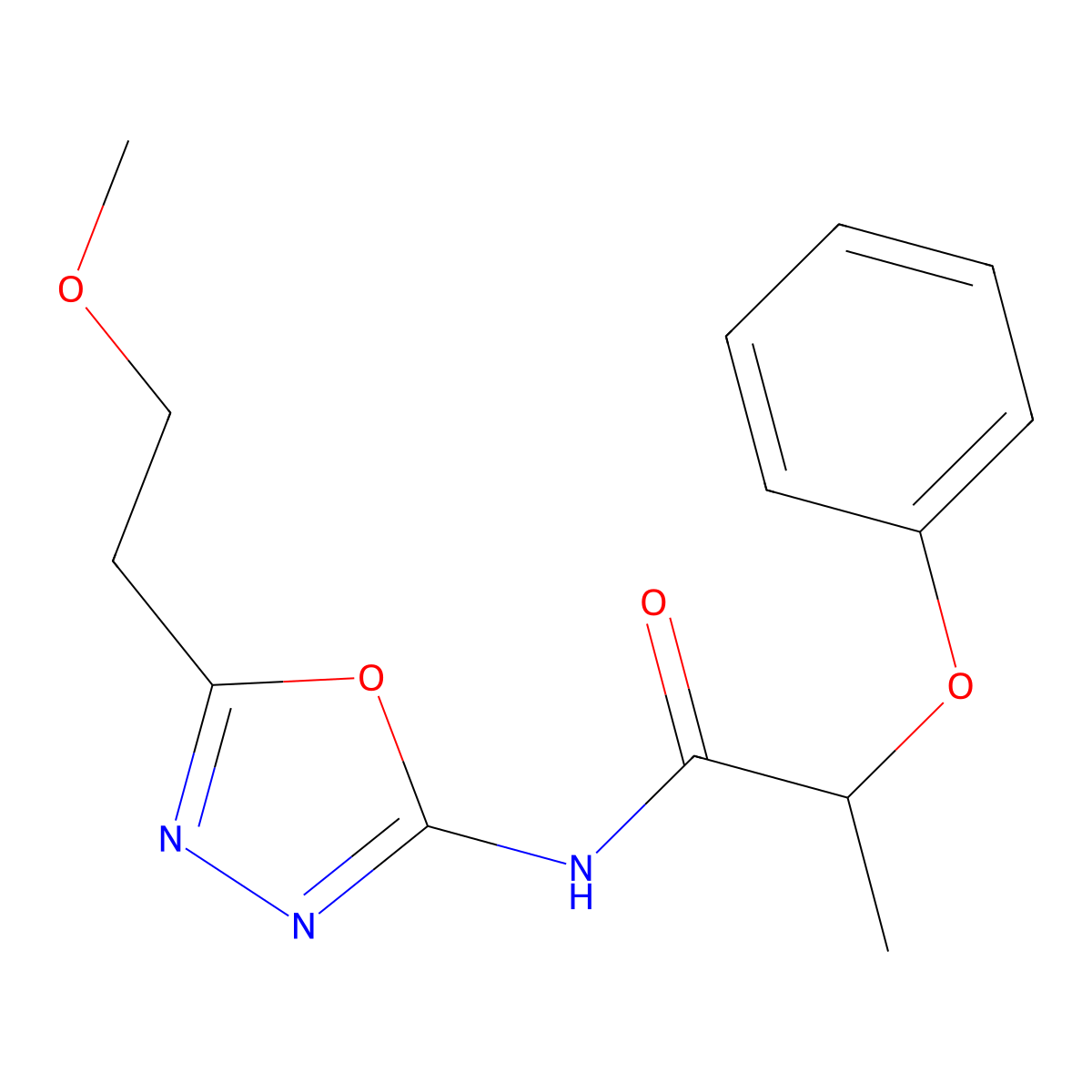N-[5-(2-methoxyethyl)-1,3,4-oxadiazol-2-yl]-2-phenoxypropanamide molecular structure, CAS 1351648-36-6