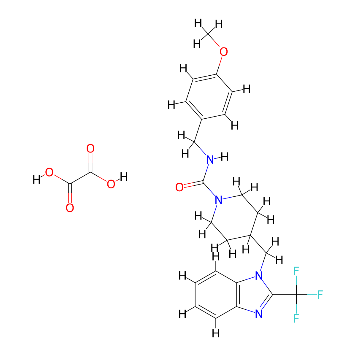 N-(4-methoxybenzyl)-4-((2-(trifluoromethyl)-1H-benzo[d]imidazol-1-yl)methyl)piperidine-1-carboxamide oxalate molecular structure, CAS 1351648-39-9