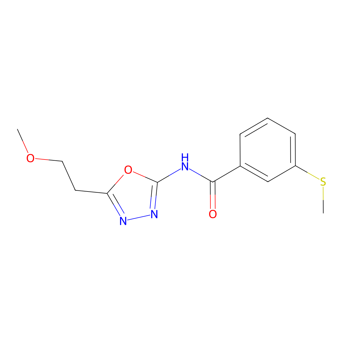 N-(5-(2-methoxyethyl)-1,3,4-oxadiazol-2-yl)-3-(methylthio)benzamide molecular structure, CAS 1351648-44-6