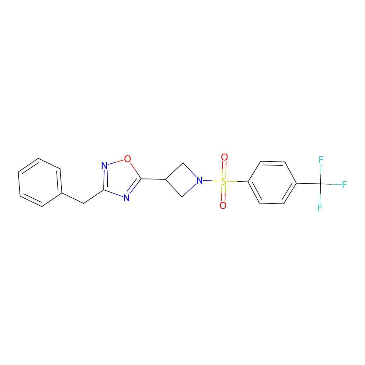 3-Benzyl-5-(1-((4-(trifluoromethyl)phenyl)sulfonyl)azetidin-3-yl)-1,2,4-oxadiazole molecular structure, CAS 1351648-46-8