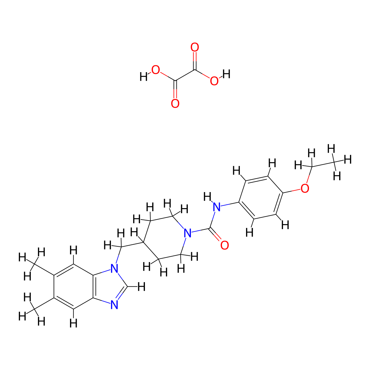 4-((5,6-dimethyl-1H-benzo[d]imidazol-1-yl)methyl)-N-(4-ethoxyphenyl)piperidine-1-carboxamide oxalate molecular structure, CAS 1351648-56-0