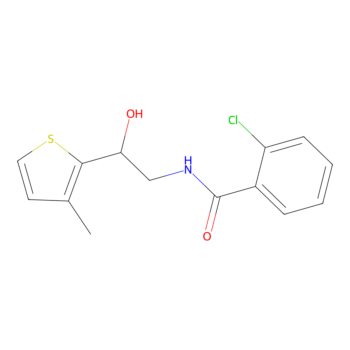 2-chloro-N-[2-hydroxy-2-(3-methylthiophen-2-yl)ethyl]benzamide molecular structure, CAS 1351648-59-3