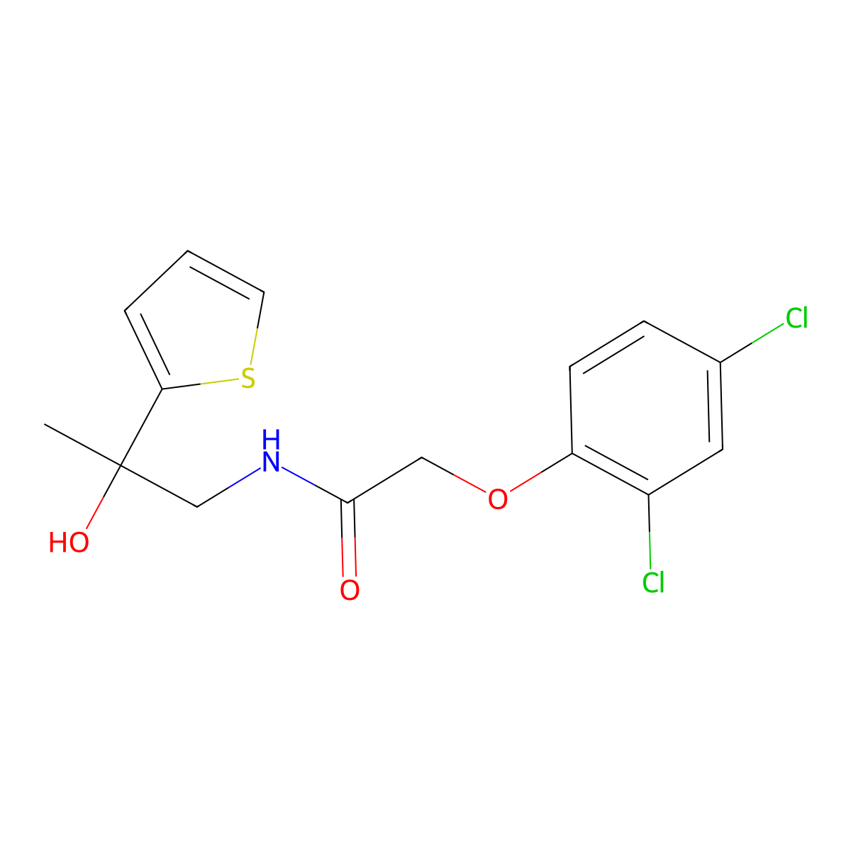2-(2,4-dichlorophenoxy)-N-[2-hydroxy-2-(thiophen-2-yl)propyl]acetamide molecular structure, CAS 1351648-65-1