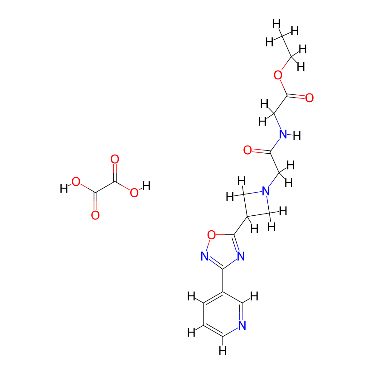 Ethyl 2-(2-(3-(3-(pyridin-3-yl)-1,2,4-oxadiazol-5-yl)azetidin-1-yl)acetamido)acetate oxalate molecular structure, CAS 1351648-77-5