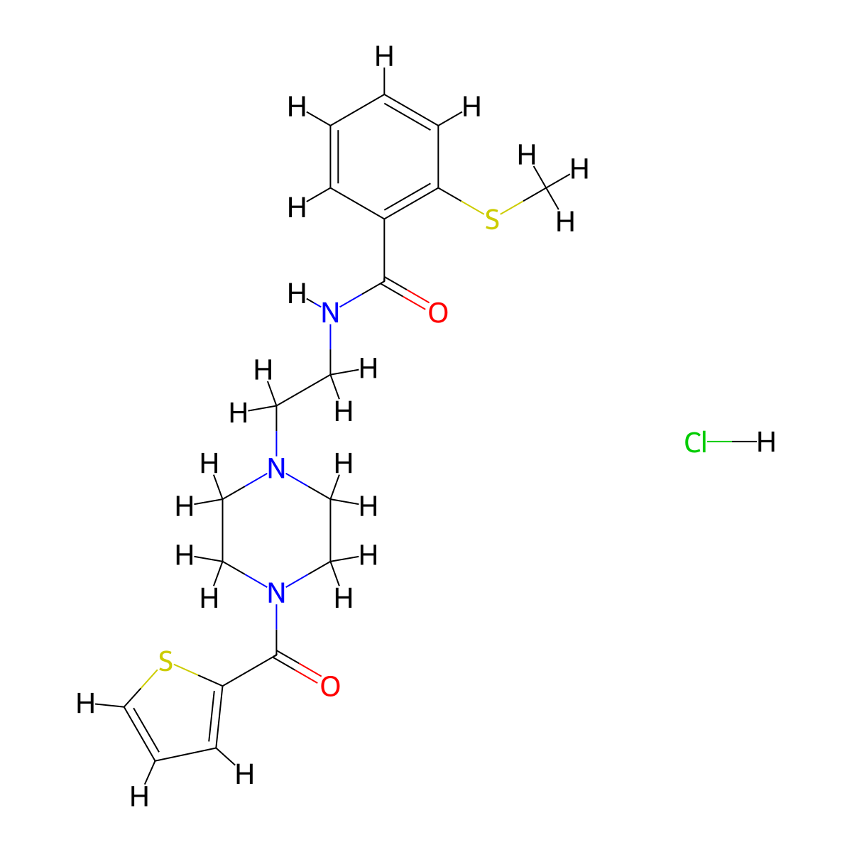 2-(methylthio)-N-(2-(4-(thiophene-2-carbonyl)piperazin-1-yl)ethyl)benzamide hydrochloride molecular structure, CAS 1351648-78-6