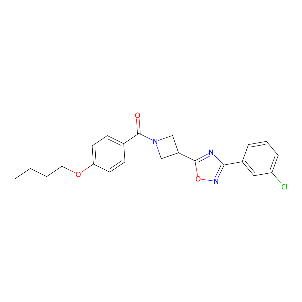 (4-Butoxyphenyl)(3-(3-(3-chlorophenyl)-1,2,4-oxadiazol-5-yl)azetidin-1-yl)methanone molecular structure, CAS 1351648-84-4