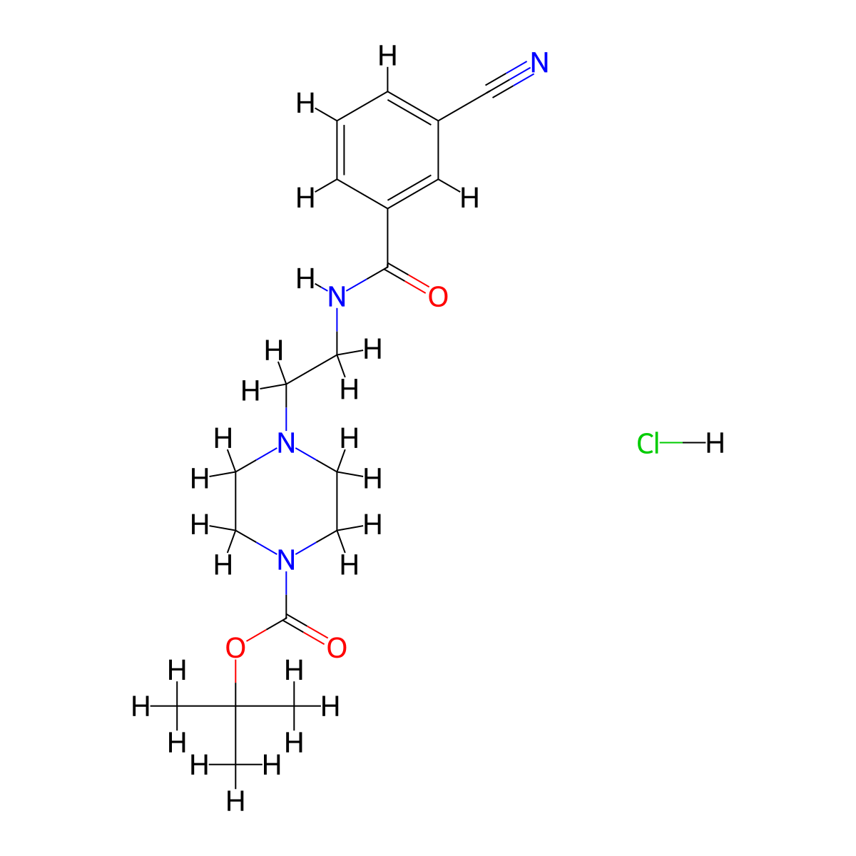 Tert-butyl 4-(2-(3-cyanobenzamido)ethyl)piperazine-1-carboxylate hydrochloride molecular structure, CAS 1351648-86-6