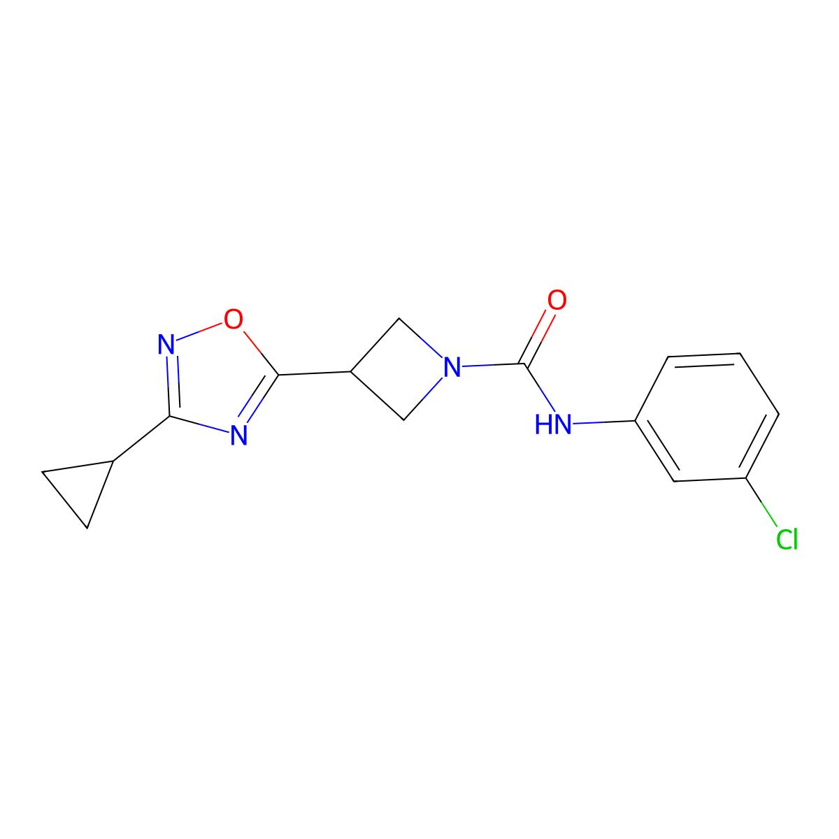 N-(3-chlorophenyl)-3-(3-cyclopropyl-1,2,4-oxadiazol-5-yl)azetidine-1-carboxamide molecular structure, CAS 1351648-87-7