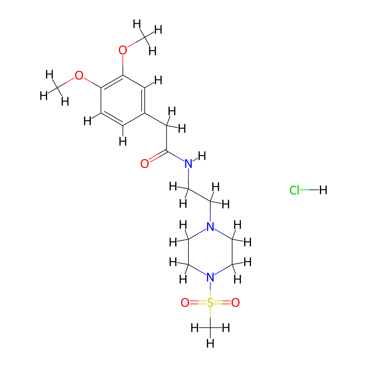 2-(3,4-dimethoxyphenyl)-N-(2-(4-(methylsulfonyl)piperazin-1-yl)ethyl)acetamide hydrochloride molecular structure, CAS 1351648-88-8