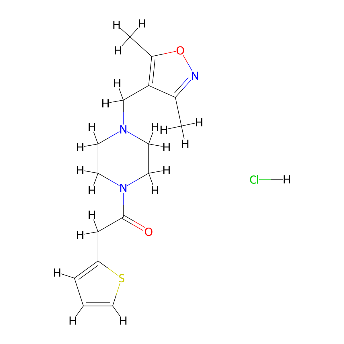 1-(4-((3,5-Dimethylisoxazol-4-yl)methyl)piperazin-1-yl)-2-(thiophen-2-yl)ethanone hydrochloride molecular structure, CAS 1351648-90-2