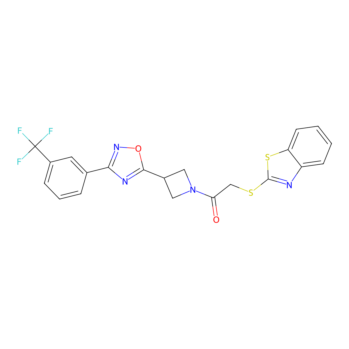 2-(Benzo[d]thiazol-2-ylthio)-1-(3-(3-(3-(trifluoromethyl)phenyl)-1,2,4-oxadiazol-5-yl)azetidin-1-yl)ethanone molecular structure, CAS 1351648-93-5