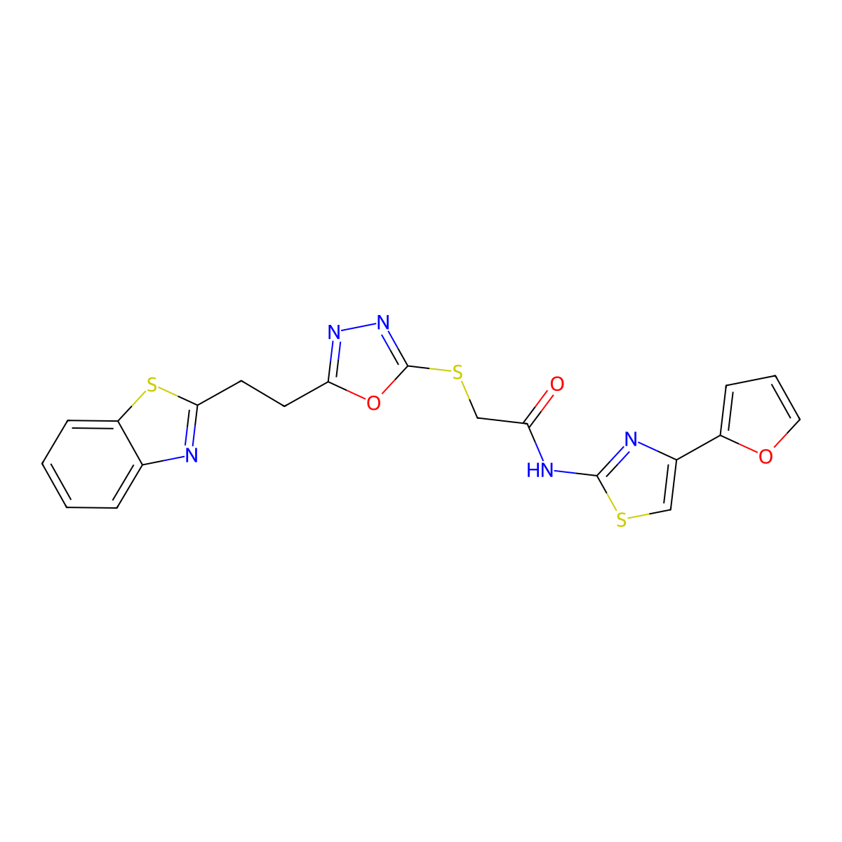 2-((5-(2-(benzo[d]thiazol-2-yl)ethyl)-1,3,4-oxadiazol-2-yl)thio)-N-(4-(furan-2-yl)thiazol-2-yl)acetamide molecular structure, CAS 1351648-94-6