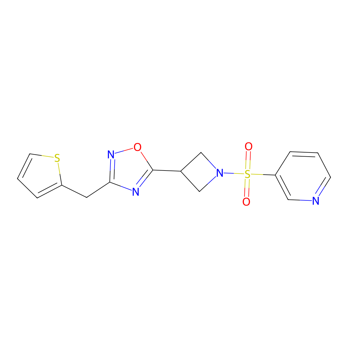 5-(1-(Pyridin-3-ylsulfonyl)azetidin-3-yl)-3-(thiophen-2-ylmethyl)-1,2,4-oxadiazole molecular structure, CAS 1351648-96-8