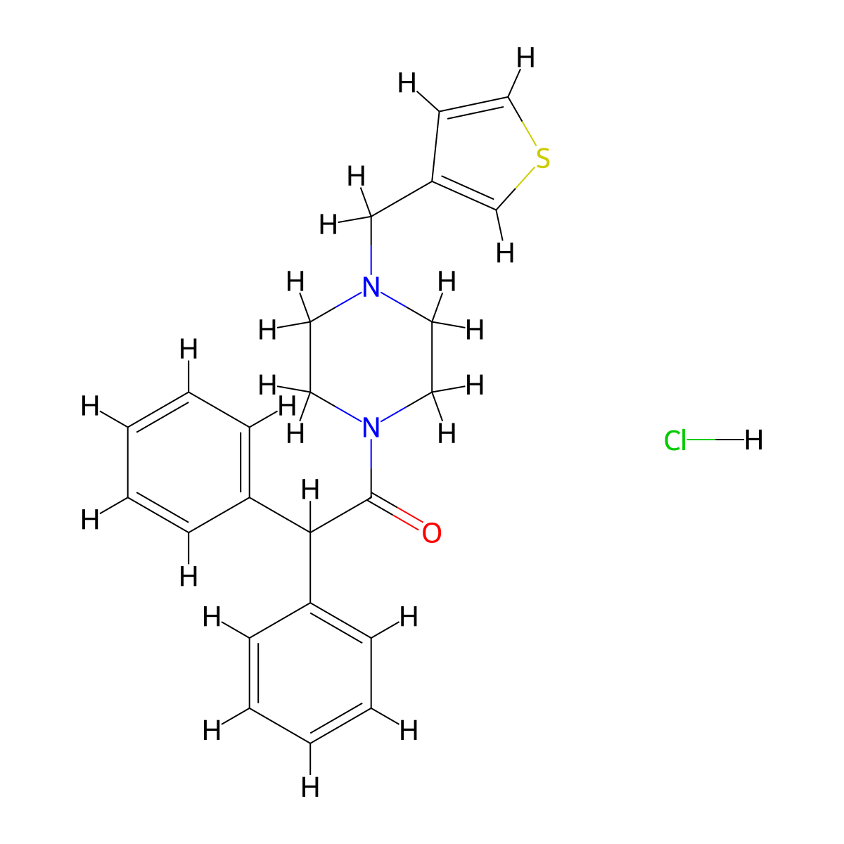 2,2-Diphenyl-1-(4-(thiophen-3-ylmethyl)piperazin-1-yl)ethanone hydrochloride molecular structure, CAS 1351649-07-4