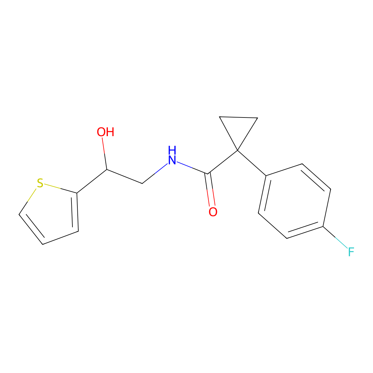 1-(4-fluorophenyl)-N-(2-hydroxy-2-(thiophen-2-yl)ethyl)cyclopropanecarboxamide molecular structure, CAS 1351649-14-3