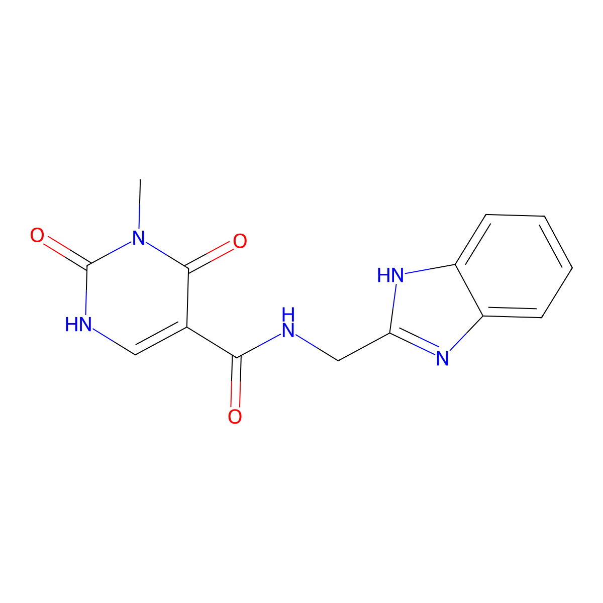 N-((1H-benzo[d]imidazol-2-yl)methyl)-3-methyl-2,4-dioxo-1,2,3,4-tetrahydropyrimidine-5-carboxamide molecular structure, CAS 1351649-15-4