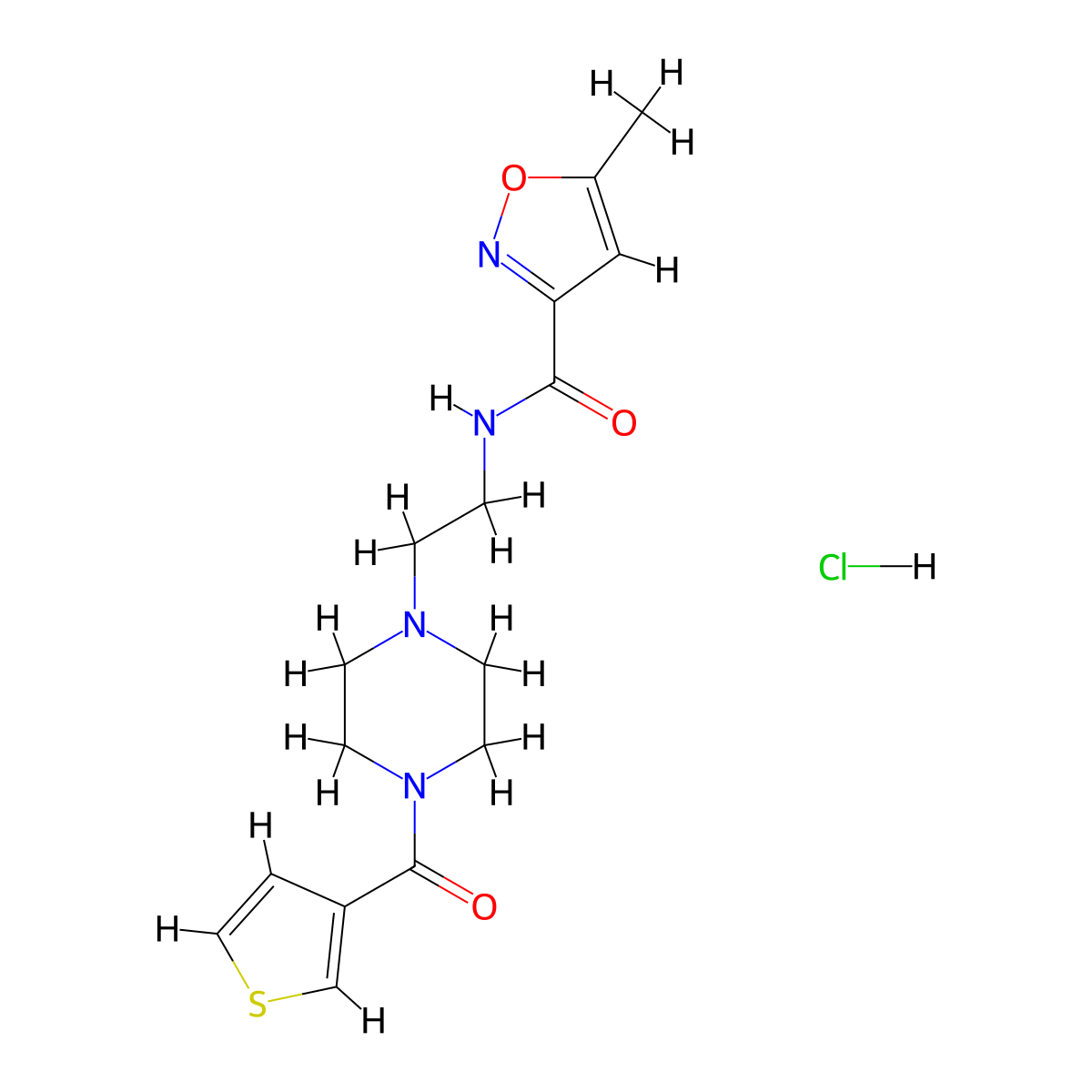 5-methyl-N-(2-(4-(thiophene-3-carbonyl)piperazin-1-yl)ethyl)isoxazole-3-carboxamide hydrochloride molecular structure, CAS 1351649-17-6