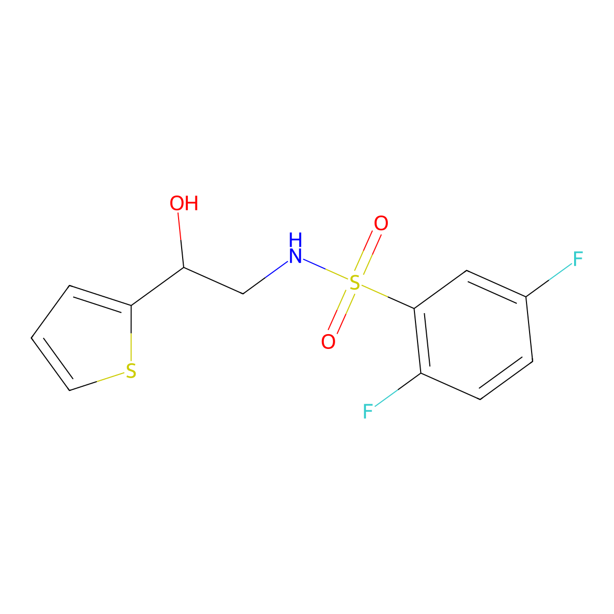 2,5-difluoro-N-(2-hydroxy-2-(thiophen-2-yl)ethyl)benzenesulfonamide molecular structure, CAS 1351649-22-3