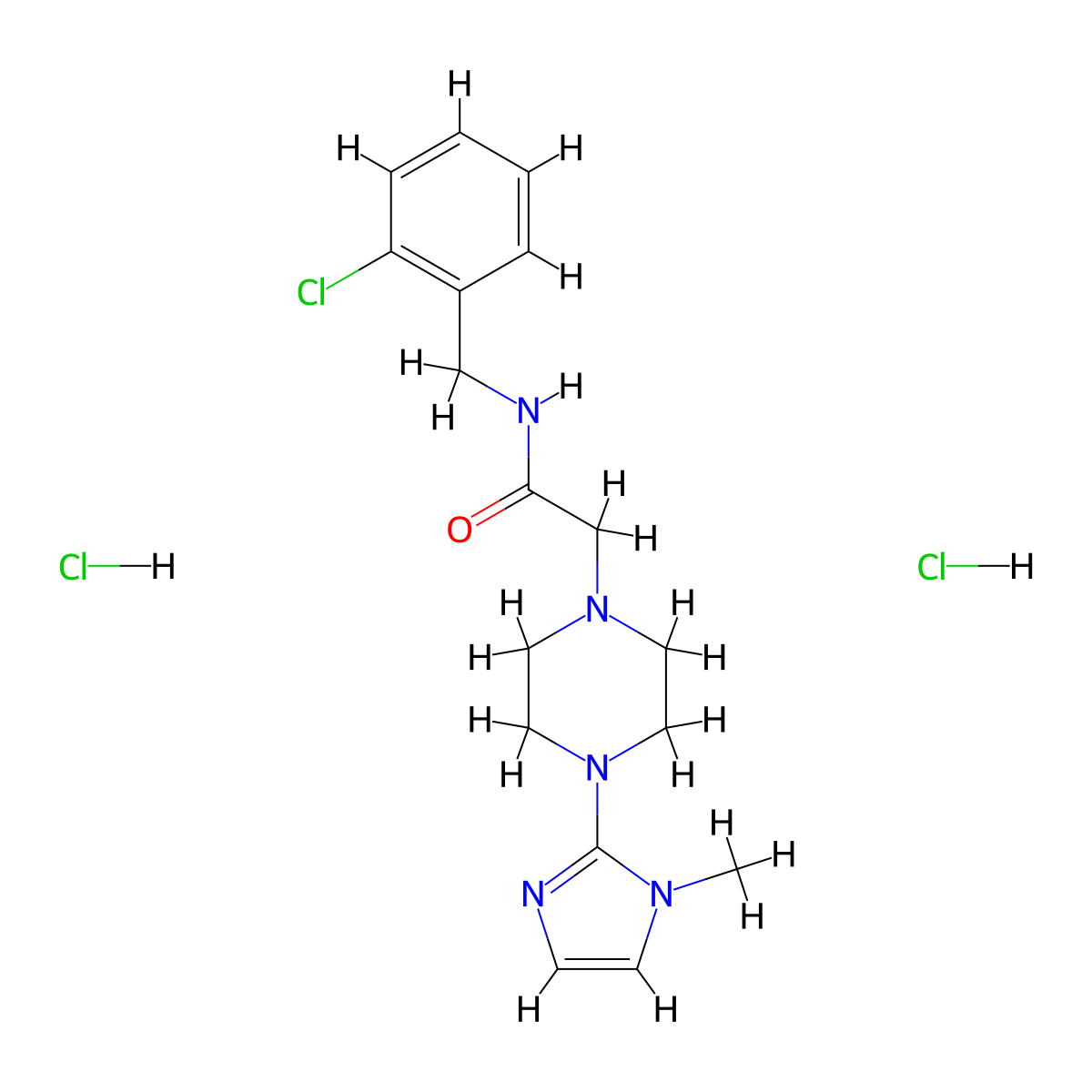 N-(2-chlorobenzyl)-2-(4-(1-methyl-1H-imidazol-2-yl)piperazin-1-yl)acetamide dihydrochloride molecular structure, CAS 1351649-25-6
