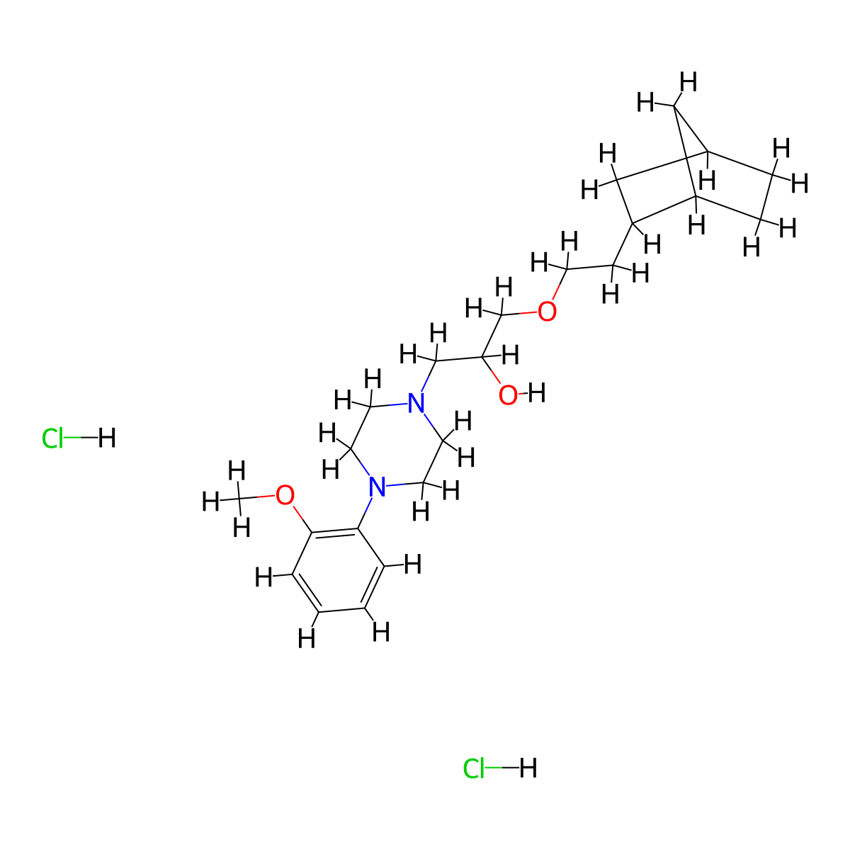 1-(2-((1R,4S)-bicyclo[2.2.1]heptan-2-yl)ethoxy)-3-(4-(2-methoxyphenyl)piperazin-1-yl)propan-2-ol dihydrochloride molecular structure, CAS 1351649-45-0