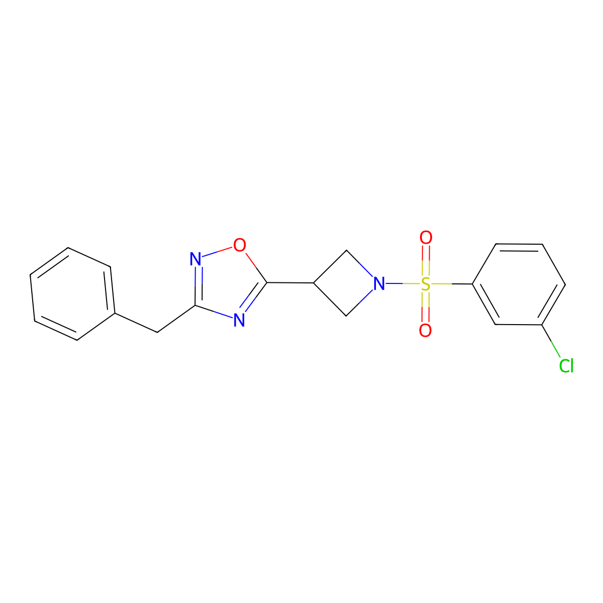 3-Benzyl-5-(1-((3-chlorophenyl)sulfonyl)azetidin-3-yl)-1,2,4-oxadiazole molecular structure, CAS 1351649-46-1