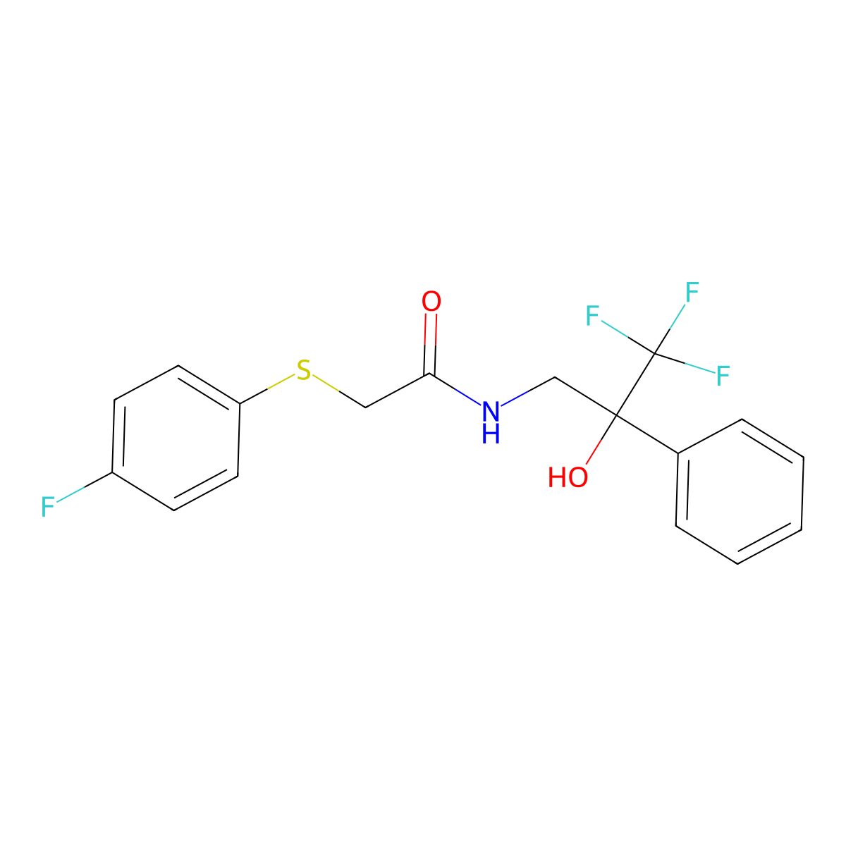 2-((4-fluorophenyl)thio)-N-(3,3,3-trifluoro-2-hydroxy-2-phenylpropyl)acetamide molecular structure, CAS 1351649-49-4