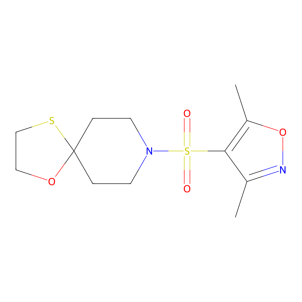 8-((3,5-Dimethylisoxazol-4-yl)sulfonyl)-1-oxa-4-thia-8-azaspiro[4.5]decane molecular structure, CAS 1351649-51-8