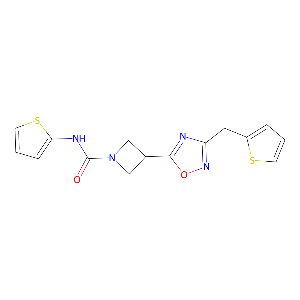 N-(thiophen-2-yl)-3-(3-(thiophen-2-ylmethyl)-1,2,4-oxadiazol-5-yl)azetidine-1-carboxamide molecular structure, CAS 1351649-54-1
