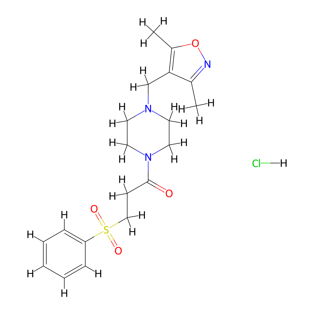 1-(4-((3,5-Dimethylisoxazol-4-yl)methyl)piperazin-1-yl)-3-(phenylsulfonyl)propan-1-one hydrochloride molecular structure, CAS 1351649-58-5