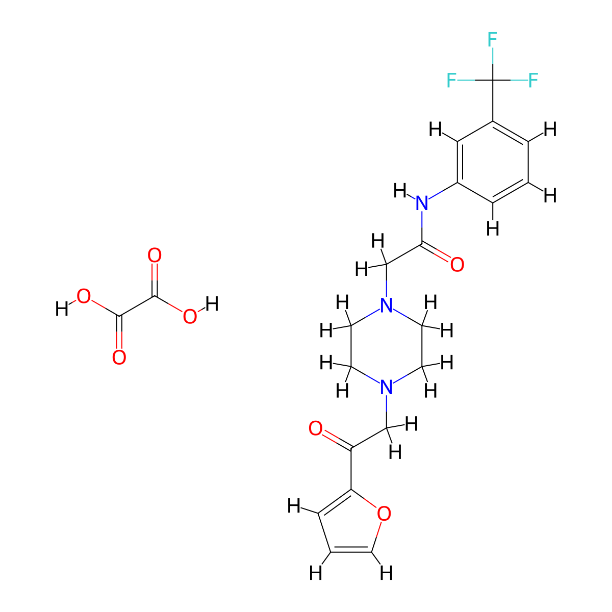 2-(4-(2-(furan-2-yl)-2-oxoethyl)piperazin-1-yl)-N-(3-(trifluoromethyl)phenyl)acetamide oxalate molecular structure, CAS 1351649-59-6