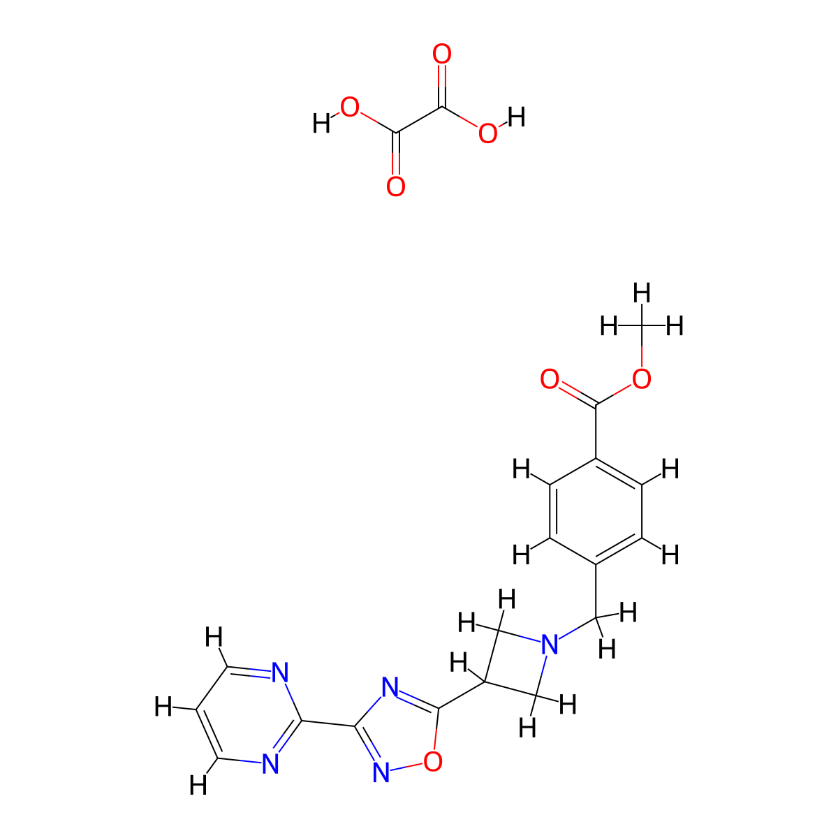 Methyl 4-((3-(3-(pyrimidin-2-yl)-1,2,4-oxadiazol-5-yl)azetidin-1-yl)methyl)benzoate oxalate molecular structure, CAS 1351649-61-0