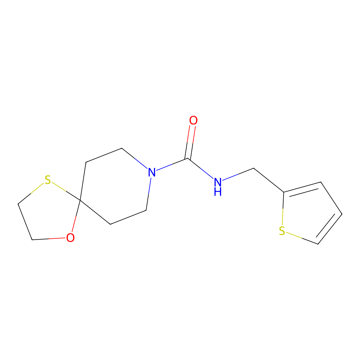 N-(thiophen-2-ylmethyl)-1-oxa-4-thia-8-azaspiro[4.5]decane-8-carboxamide molecular structure, CAS 1351649-67-6