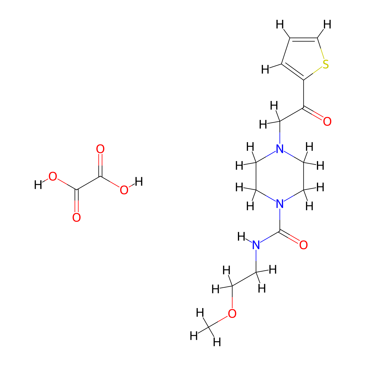 N-(2-methoxyethyl)-4-(2-oxo-2-(thiophen-2-yl)ethyl)piperazine-1-carboxamide oxalate molecular structure, CAS 1351649-71-2