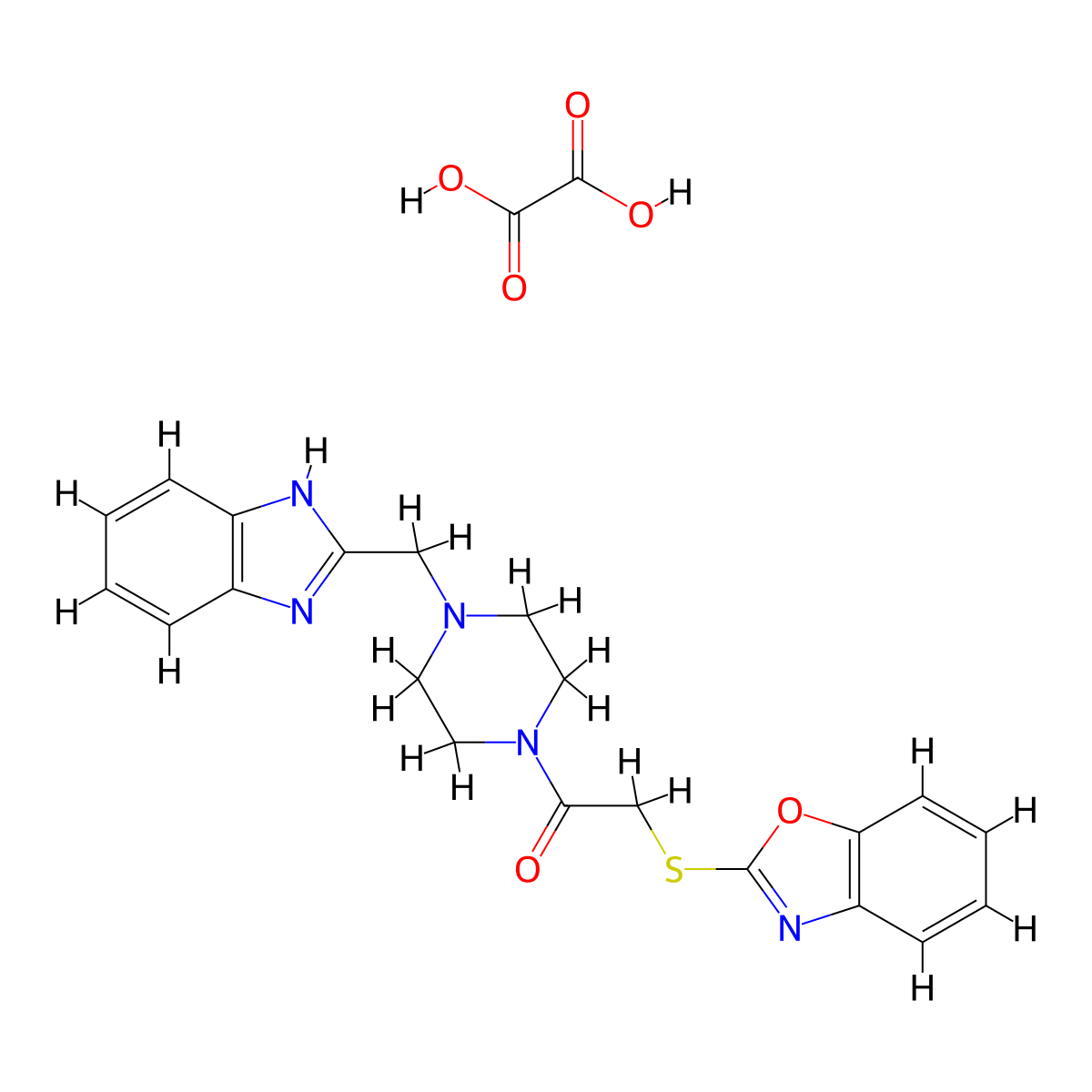 1-(4-((1H-benzo[d]imidazol-2-yl)methyl)piperazin-1-yl)-2-(benzo[d]oxazol-2-ylthio)ethanone oxalate molecular structure, CAS 1351649-73-4