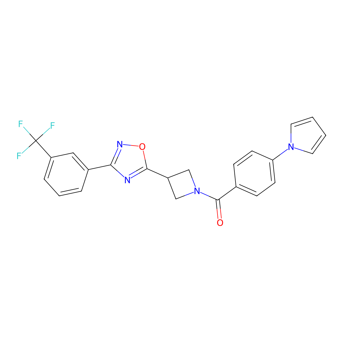 (4-(1H-pyrrol-1-yl)phenyl)(3-(3-(3-(trifluoromethyl)phenyl)-1,2,4-oxadiazol-5-yl)azetidin-1-yl)methanone molecular structure, CAS 1351649-75-6