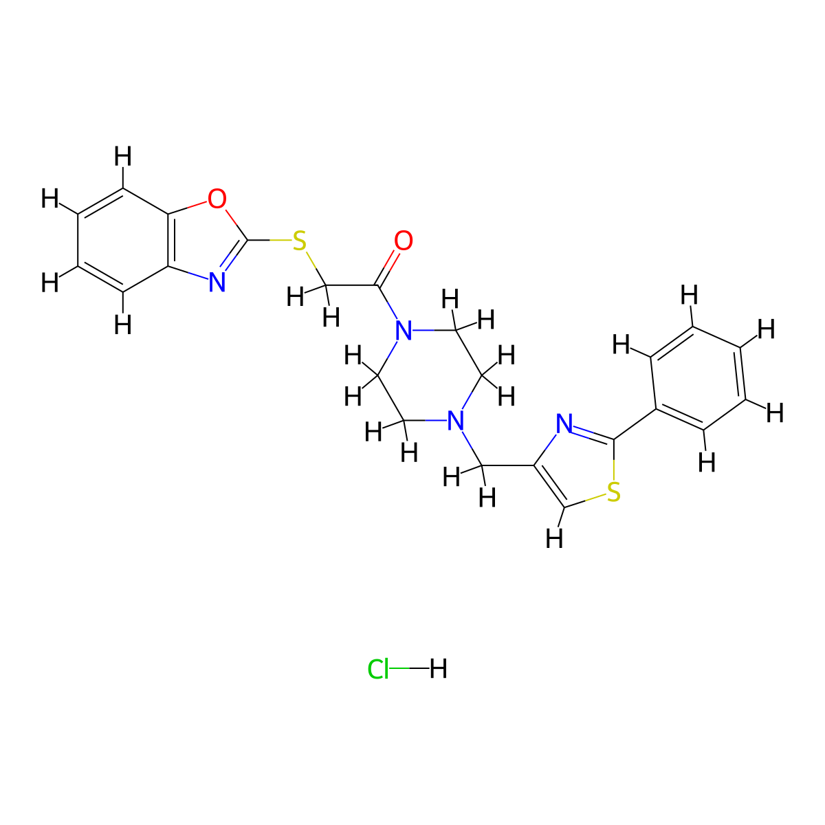 2-(Benzo[d]oxazol-2-ylthio)-1-(4-((2-phenylthiazol-4-yl)methyl)piperazin-1-yl)ethanone hydrochloride molecular structure, CAS 1351649-87-0