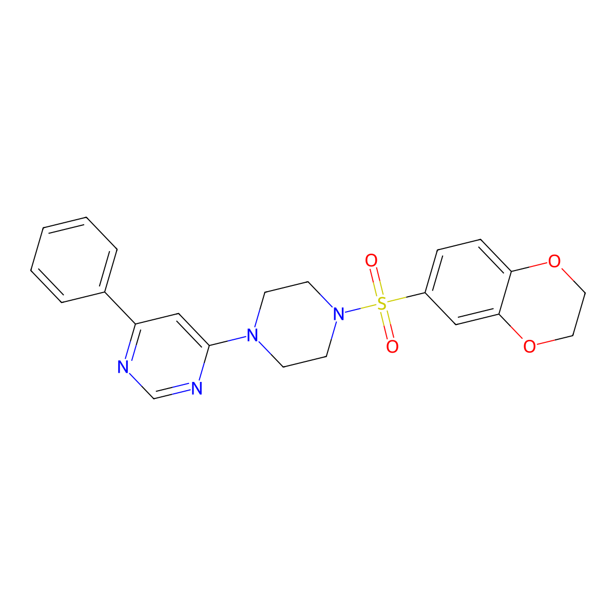 4-(4-((2,3-Dihydrobenzo[b][1,4]dioxin-6-yl)sulfonyl)piperazin-1-yl)-6-phenylpyrimidine molecular structure, CAS 1351650-04-8