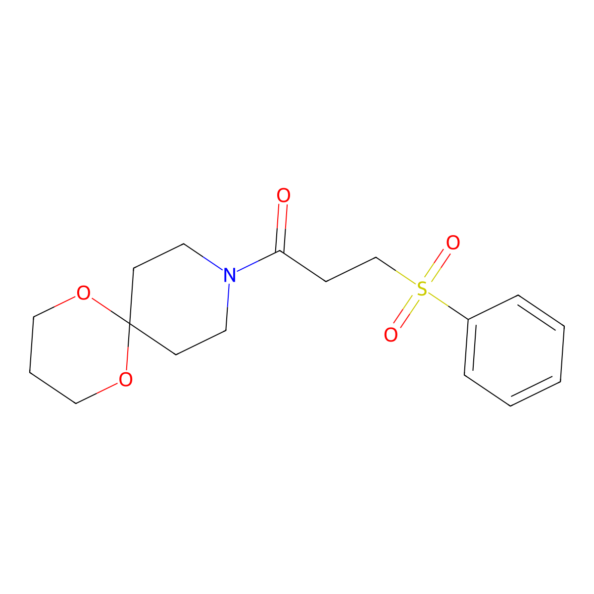 3-(Phenylsulfonyl)-1-(1,5-dioxa-9-azaspiro[5.5]undecan-9-yl)propan-1-one molecular structure, CAS 1351650-16-2