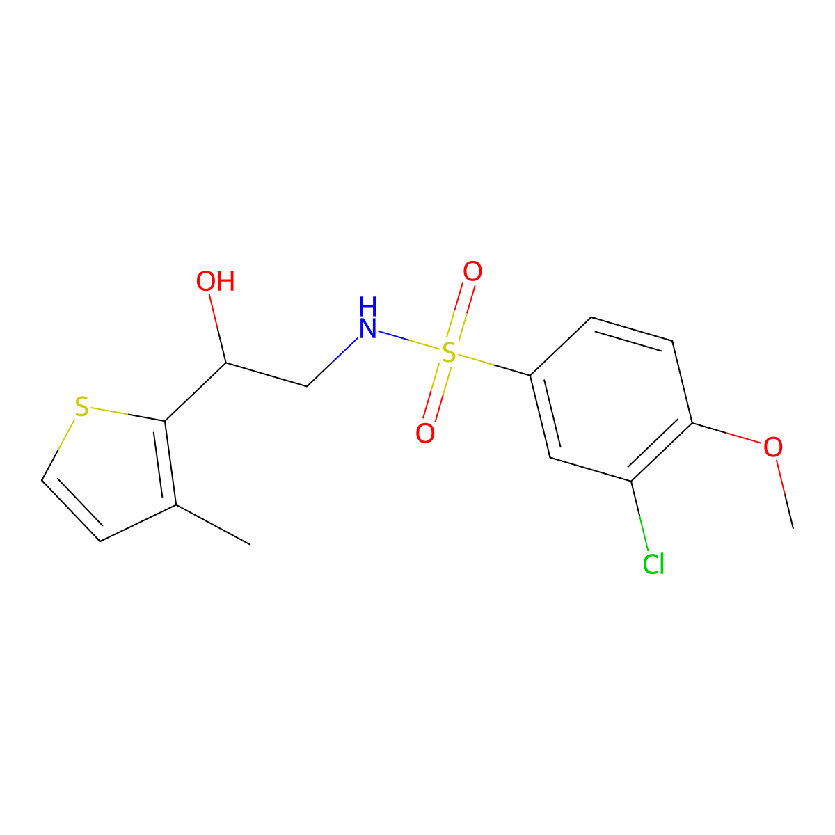 3-chloro-N-(2-hydroxy-2-(3-methylthiophen-2-yl)ethyl)-4-methoxybenzenesulfonamide molecular structure, CAS 1351650-19-5