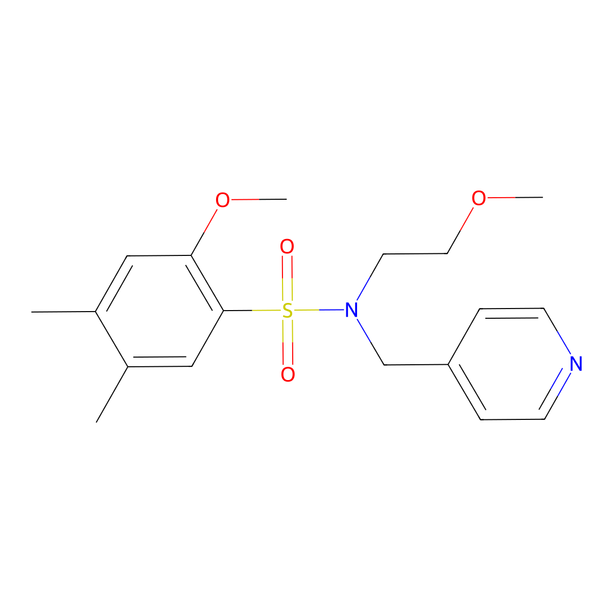 2-methoxy-N-(2-methoxyethyl)-4,5-dimethyl-N-(pyridin-4-ylmethyl)benzenesulfonamide molecular structure, CAS 1351650-21-9