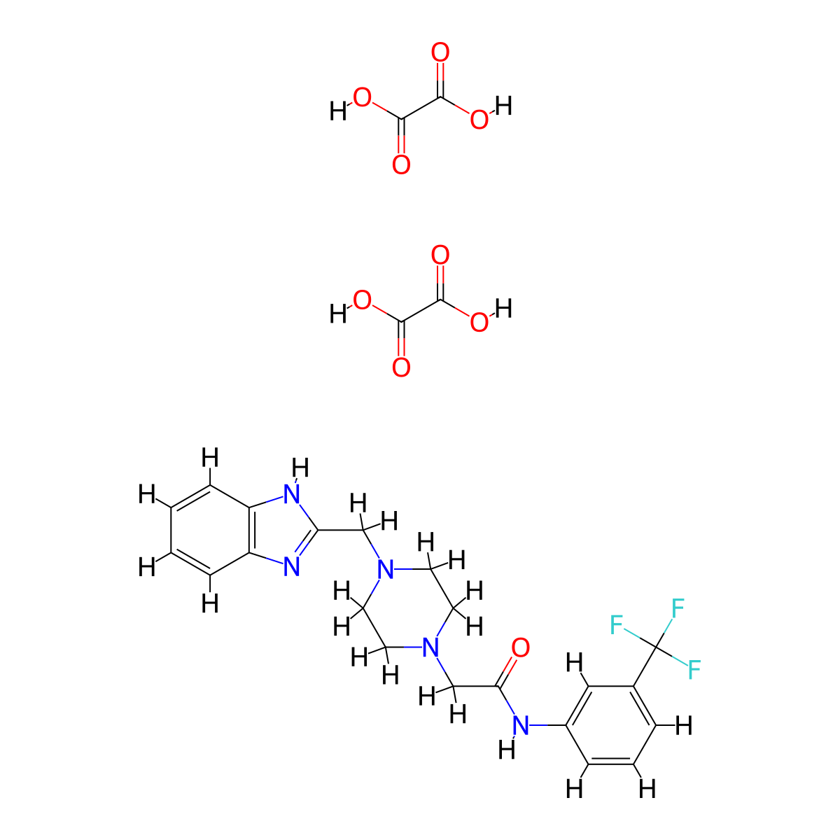 2-(4-((1H-benzo[d]imidazol-2-yl)methyl)piperazin-1-yl)-N-(3-(trifluoromethyl)phenyl)acetamide dioxalate molecular structure, CAS 1351650-25-3